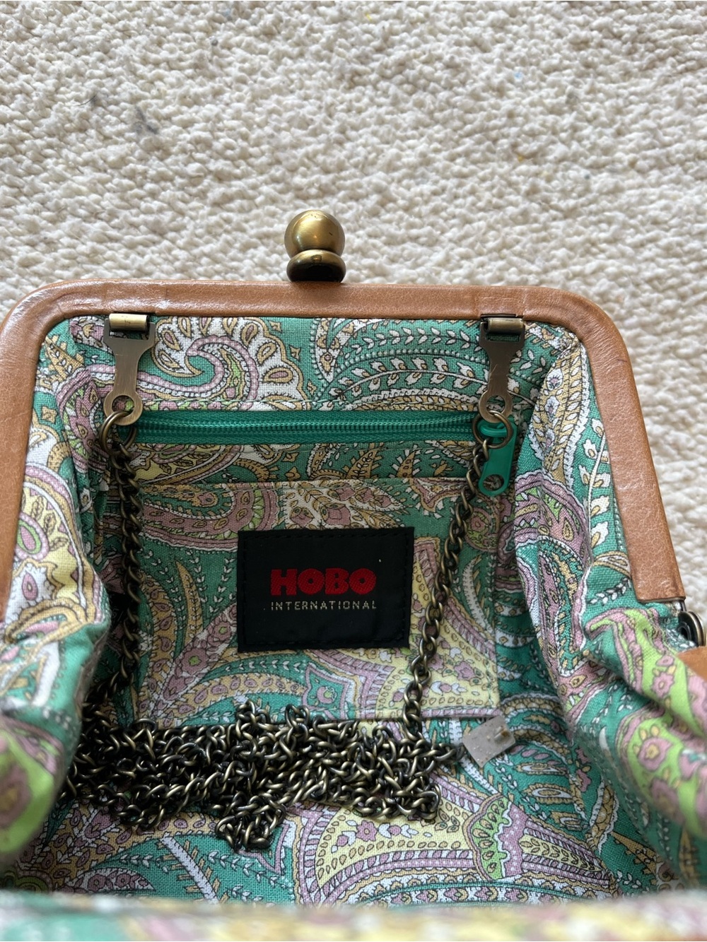 HOBO Brown Leather Kiss-Lock Clutch Coin Purse Optional Chain Cross Body Strap - Picture 5 of 12